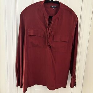 Madewell Rare Lace Up Burgundy Deep Red 100% Silk Blouse size M Never Worn
